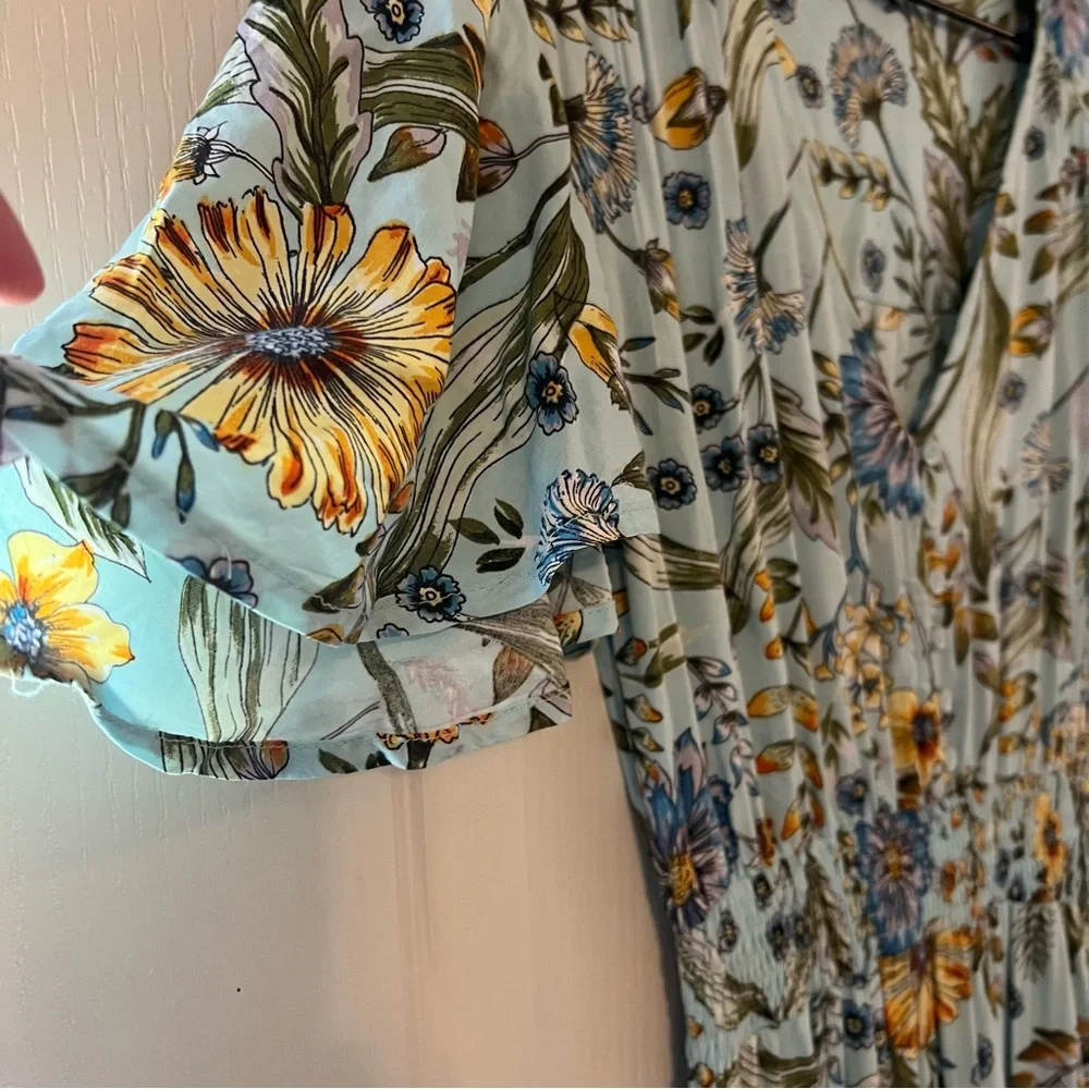 Anthropologie Abel the Label Osaka Blue Floral Midi Dress Size S, High-Low - Picture 5 of 8